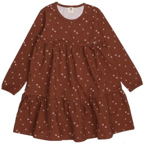 Kinder Kleid GOTS-zertifiziert aus Bio-Baumwolle braun mit Tierpfoten-Muster – Walkiddy