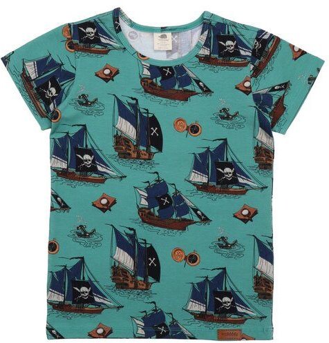 Kinder T-Shirt GOTS-zertifiziert aus Bio-Baumwolle grün mit Piratenschiff-Motiv – Walkiddy