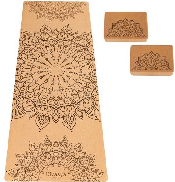 Divasya Yoga Starter-Set: Yogamatte aus Kork & Naturkautschuk + 2 Kork-Blöcke