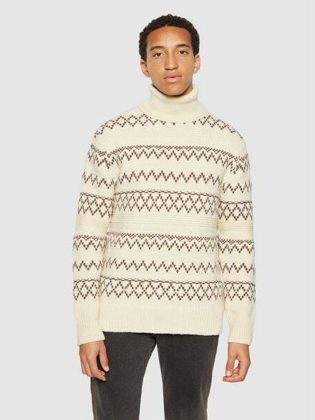Thumbnail - KnowledgeCotton Apparel Strickpullover Rollkragen mit Muster aus Bio-Lammwolle RWS