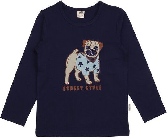 Kinder Langarmshirt GOTS-zertifiziert aus Bio-Baumwolle dunkelblau mit Hunde-Motiv „Crazy Dogs“ – Walkiddy