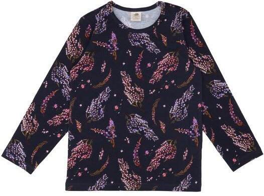 Kinder Langarmshirt GOTS-zertifiziert aus Bio-Baumwolle, blau mit Heideblüten-Muster – Walkiddy, weich & hautfreundlich ...