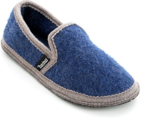 Bacinas geschlossene Hausschuhe mit grauer Borte aus 100% Wolle