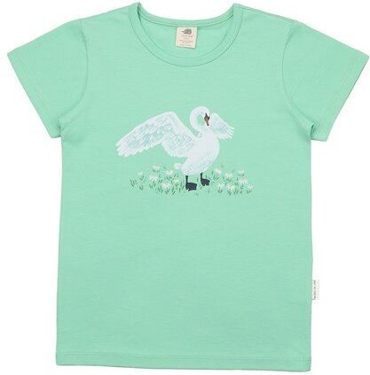 Kinder T-Shirt – Mintgrün mit Schwanmotiv, Kurzarm, weich & bequem | von Walkiddy