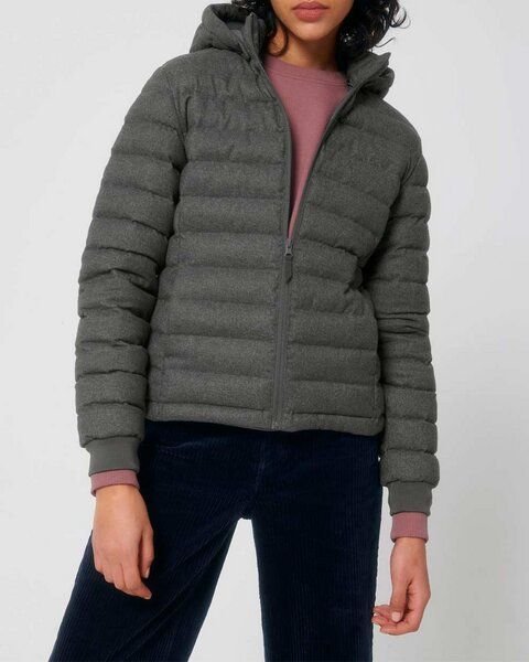 YTWOO Nachhaltige Damen Jacke im Woll-Look, gefüttert, komplett recycelt, Steppjacke
