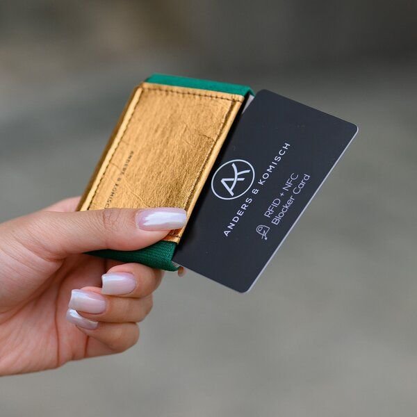 ANDERS & KOMISCH Kleines Portemonnaie Gold mit RFID Schutz - A&K MINI Slim Wallet – A&K MINI Bundle