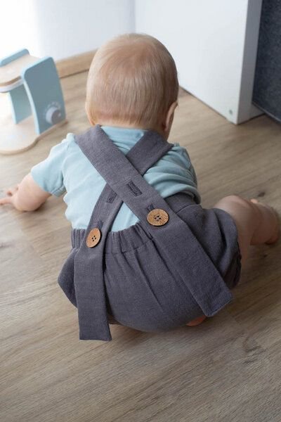 Baby Romper Leinen *grau / beige* | NoniKids Berlin