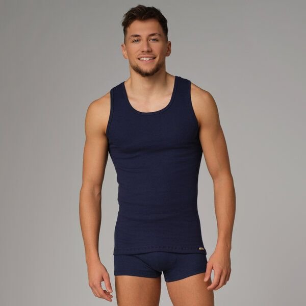 comazo|earth Fairtrade Shirt ohne Arm Feinripp, marine und bio-natur | GOTS zertifiziert