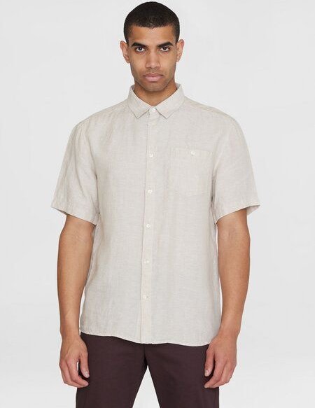 KnowledgeCotton Apparel Regular Leinen-Shirt mit kurzen Ärmeln Hemd - GOTS/Vegan