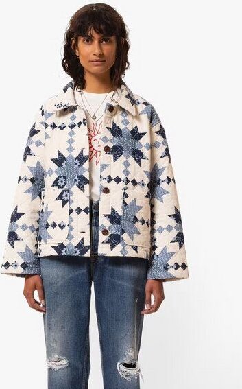Nudie Jeans Jacke für Frauen - Signe Quilted Cotton - Offwhite/Blue