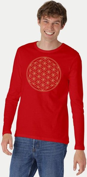 Peaces.bio - handbedruckte Biomode Bio-Herren-Langarmshirt "Die Blume des Lebens"