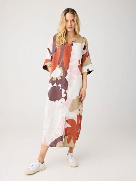 KnowledgeCotton Apparel Sommerkleid mit V-Ausschnitt und Print aus Bio-Leinen