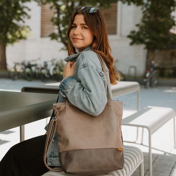 BOWLEANIES TASCHEN Shopper & Umhängetasche aus Lederfaserstoff mit Reißverschluss