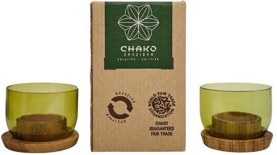Recycling Windlicht 2er-Set - Base Grün & Klar - Weinflasche - Chako Zanzibar