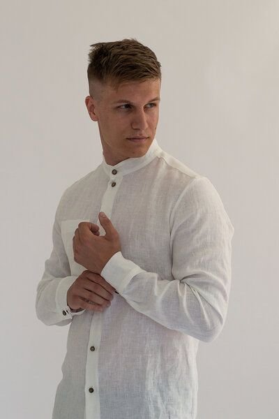 gust. Herren Leinenhemd mit Stehkragen - Linen shirt with stand collar - 100% Bio-Leinen