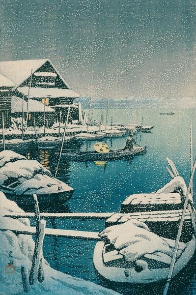 Photocircle Poster / Leinwandbild - Boat on a Snowy Day by Hasui Kawase