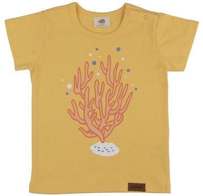 Baby T-Shirt GOTS zertifiziert Bio-Baumwolle, Senfgelb, Seepferdchen-Motiv, Walkiddy