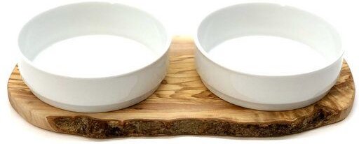 Olivenholz erleben Futterstation RUSTY (2 x 0,9 Liter und 1,5 Liter) aus Olivenholz