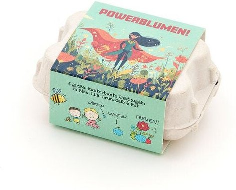 Die Stadtgärtner 6 bunte Blumenmurmeln im Eierkarton - Powerblumen I Geschenk Kinder I Superheldengeburtstag