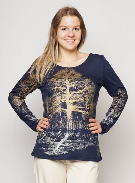 Peaces.bio - handbedruckte Biomode Tencelshirt Baumgeschwister in Nachtblau