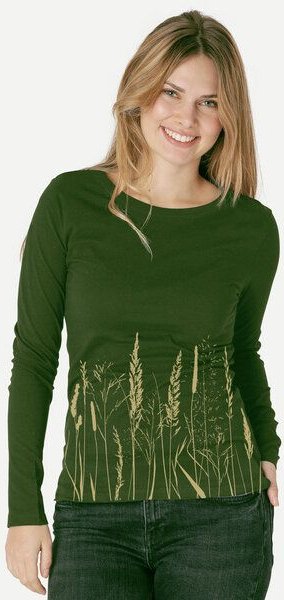 Peaces.bio - handbedruckte Biomode Bio-Damen-Langarmshirt Gräservielfalt