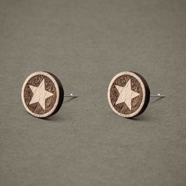 feinformart Ohrstecker / Ohrring aus Holz - Stern dunkel - 9mm