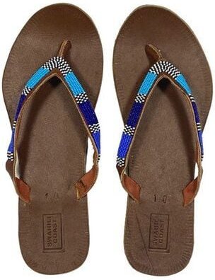 Swahili Coast Ledersandalen mit Perlen - ATLAS - Multi & Blue