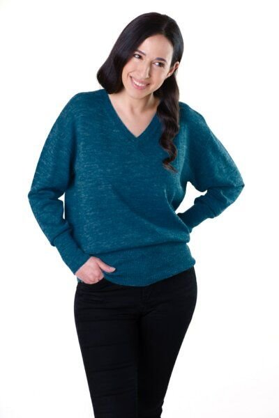 De Colores Pullover mit V-Ausschnitt aus 100% Alpakawolle