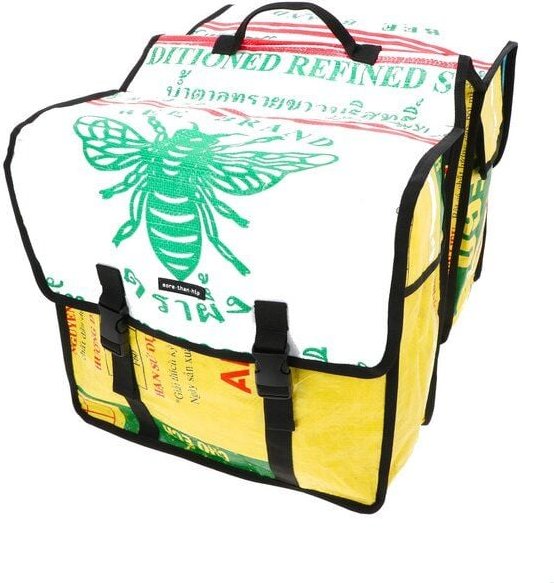 MoreThanHip Doppelte Fahrradtasche aus recycelten Zement- oder Fischfuttersäcken - Mumba