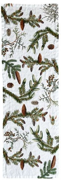Koustrup & Co Exklusiver Tischläufer aus stonewashed Leinen mit Kiefern- & Zapfenmotiv – 45 × 145 cm