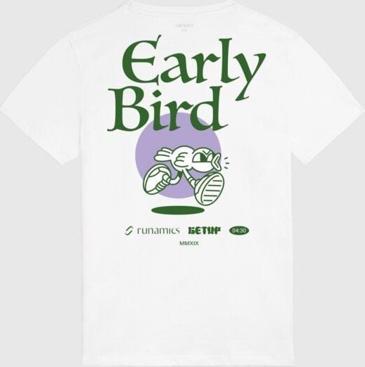 runamics Early Bird T-Shirt, Biobaumwolle, unisex, weiß