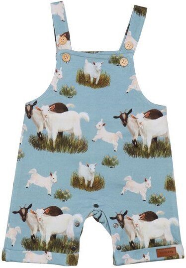 Baby Strampler GOTS zertifiziert – Bio-Baumwolle, Blaugrün mit Ziegenmotiv, ärmellos, bequem & luftig, alltagstauglich |...