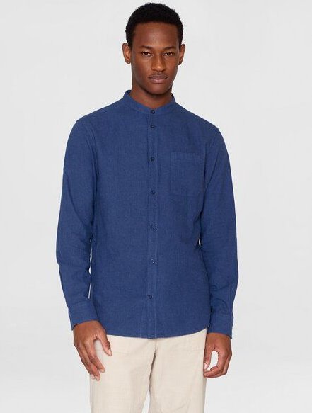 KnowledgeCotton Apparel Flanellhemd mit Stehkragen - Elder Regular Fit - aus Biobaumwolle