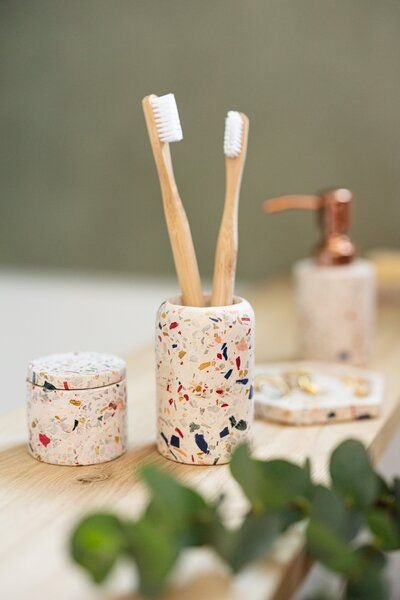 El Puente Dose "Terrazzo" Zement, Stein, Kunststoff, weiß/farblich-gesprenkelt, H 6 cm, Ø 6 cm