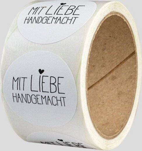 Fines Papeterie ab 50 Aufkleber * Mit Liebe handgemacht * für Geschenke und Verpackungen * 4cm rund * Naturpapier * auf ...