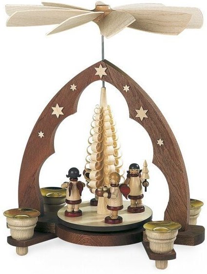 Müller Seiffen Pyramide Spitzbogen Spanbaum 1-stöckig, natur für 4 Pyramidenkerzen