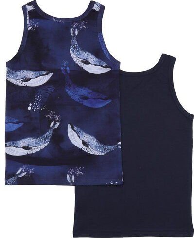 Kinder Unterhemd GOTS zertifiziert, dunkelblau, „Blue Whales“, 2er-Set, Bio-Baumwolle, weich – Walkiddy