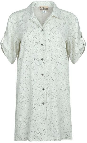 SinWeaver alternative fashion Hemdbluse kurzarm weiß mit Punkten