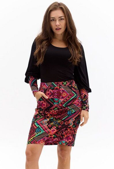 Rock Panama – Eng anliegender – In Knielänge – Wickelschnitt – Praktische Tasche – Farbenfroher einzigartiger Print von ...