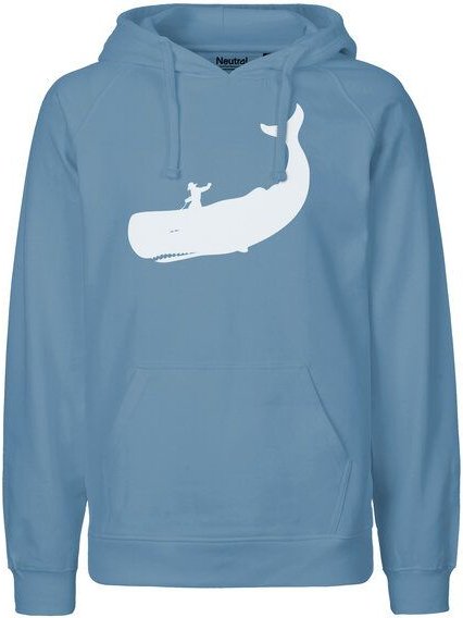 HANDGEDRUCKT "Cowboy und Wal" Männer Hoody aus reiner Biobaumwolle (kbA)