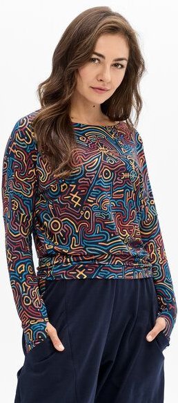 Thumbnail - KOKOworld Bluse Be My Valentine Damen – Viskose EcoVero – figurbetont & bequem – mit Daumenloch – farbenfroher Print – f...