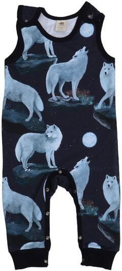 Baby Strampler „Singing Wolves“ aus Bio-Baumwolle in Dunkelblau – GOTS-zertifiziert, Walkiddy