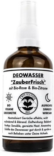 Two Hands BIO Deo Wasser „ZauberFrisch“ mit Bio-Rosenwasser & Bio-Zitrone - Alkoholfrei - Bio Vegan