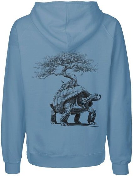 HANDGEDRUCKT "Lange Reise" Männer Zip-HOODY aus reiner Biobaumwolle (kbA)
