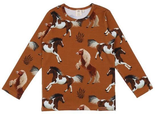 Langarmshirt Kinder Braun Bio - Walkiddy Joyful Horses, nachhaltiges GOTS-zertifiziertes Material, hypoallergen, umweltf...