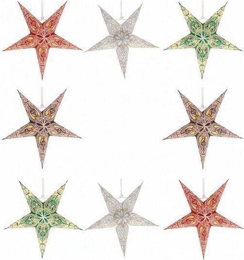 MoreThanHip Set Papier‑Weihnachtssterne – Ganesha mini – 8 Stück Ø20 cm – ohne Beleuchtung