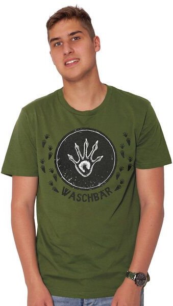 HANDGEDRUCKT "Trittsiegel Waschbär" Männer T-Shirt reine Biobaumwolle (kbA)