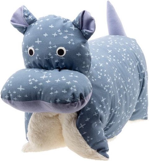 Flosinn Kuscheltierkissen Nilpferd mit Teddyplüsch aus Baumwolle. Personalisierbar