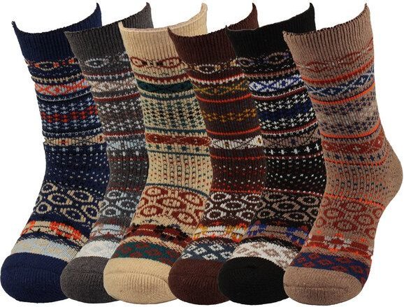 Bruno Barella Winter Thermo Socken mit Seidenstraßen-Motiv – 6er-Pack aus hochwertiger Schafwolle