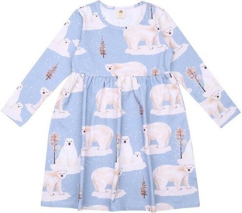 Walkiddy Nachhaltiges Polarbär-Familie Kleid in Blau, Langarm - Umweltfreundliche Kindermode – GOTS zertifiziert